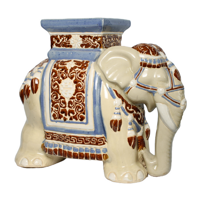 Unique Hand-Painted Ceramic XXL Elephant Plant Stand - Hollywood Regency Style