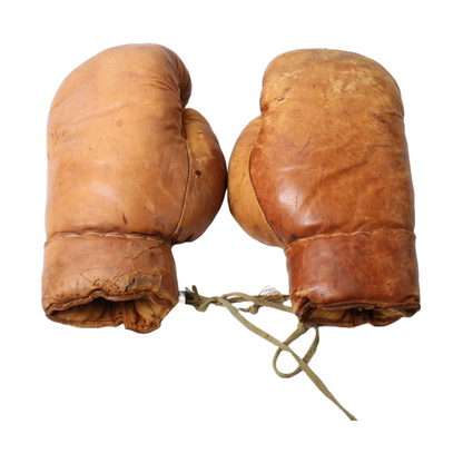 Vintage 1920s Leather Boxing Gloves - Brown Leather - Set of 2 - Authentic Used