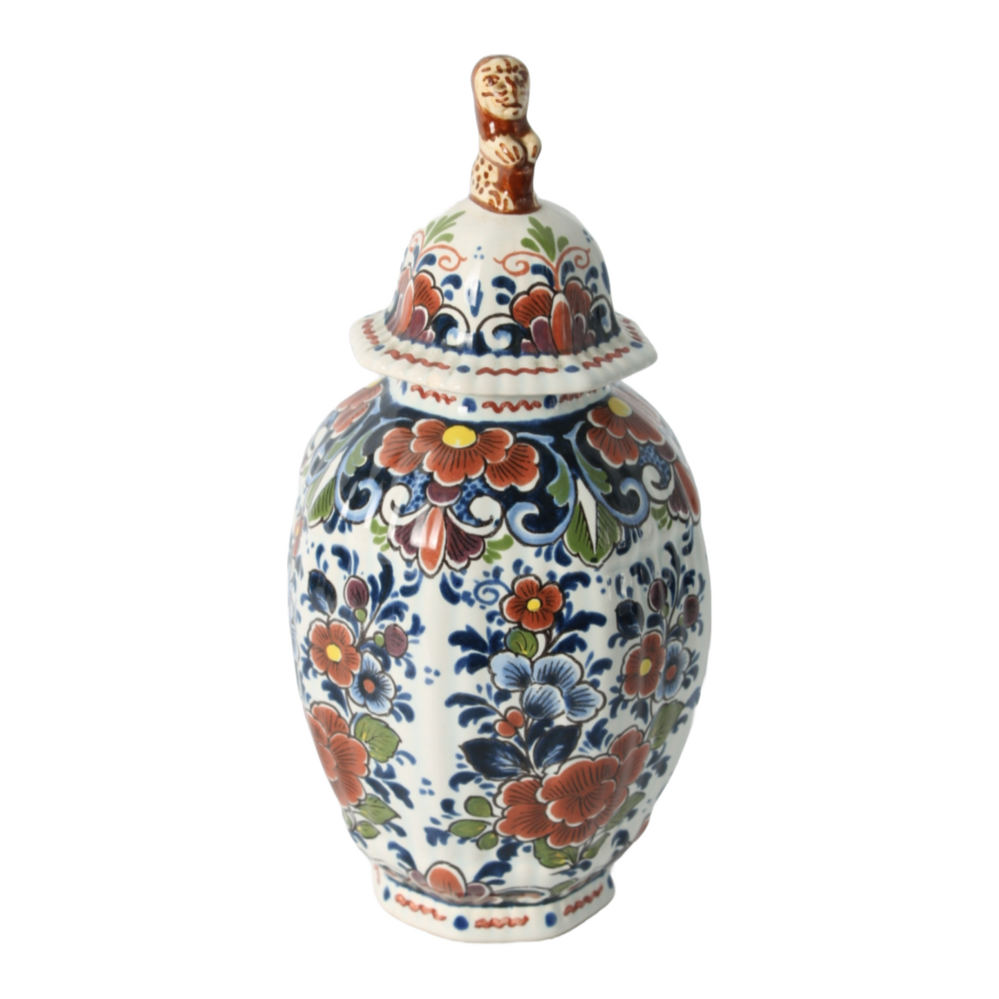 Hand-Painted Delft Blue Vase with Lid, Floral Design, Traditional Dutch Pottery