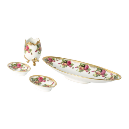 Vintage Saji Japan Fine China Rose Pattern Serving Set with Gold Trim - 4-Piece