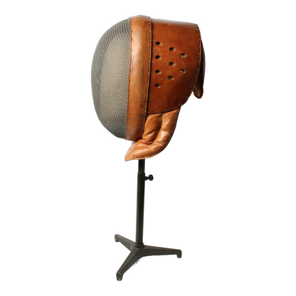 Vintage 1920s French Fencing Mask and Mannequin Head on Adjustable Stand