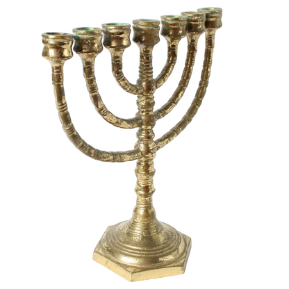 Antique Brass Menorah Candle Holder | Jewish Seven-Branched Candelabrum