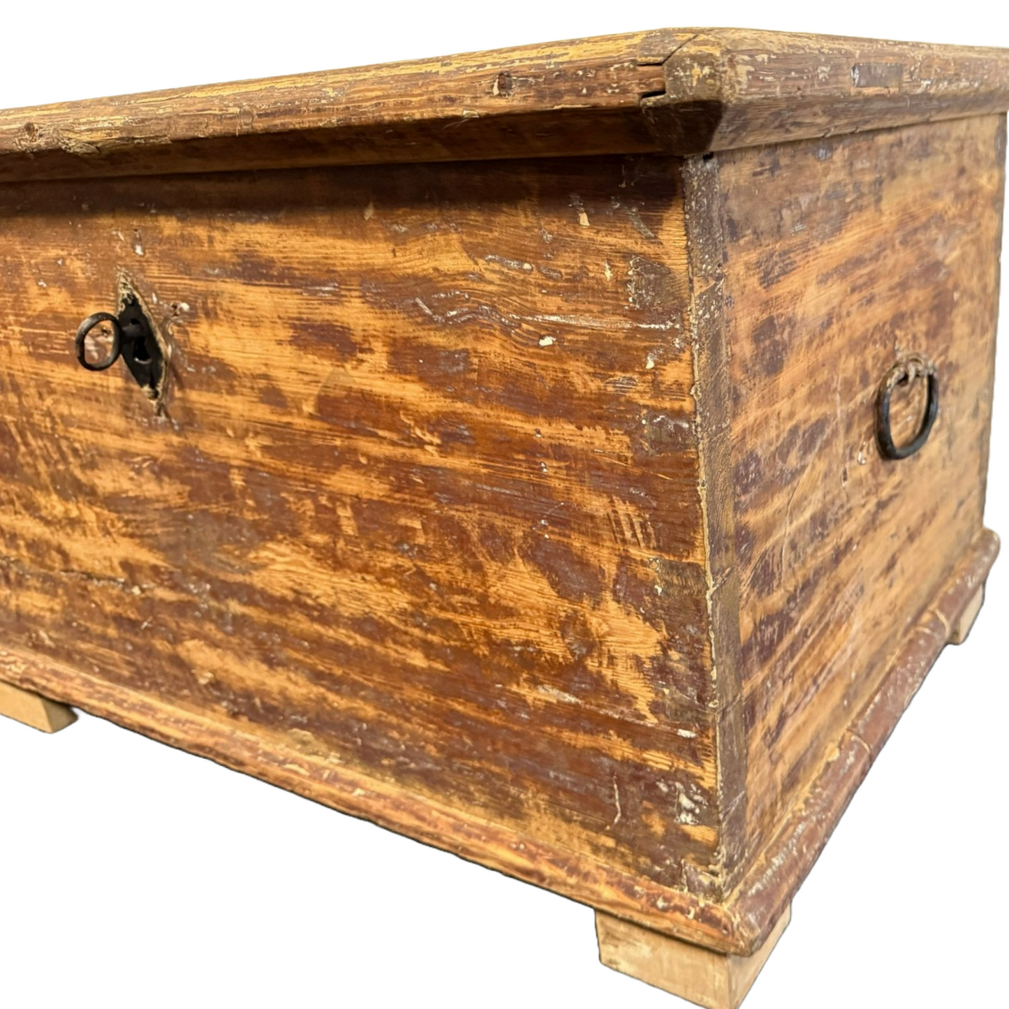 Antique Swedish Handmade Wooden Storage Chest, Rustic Charm, ca. 1900, Unique Pi