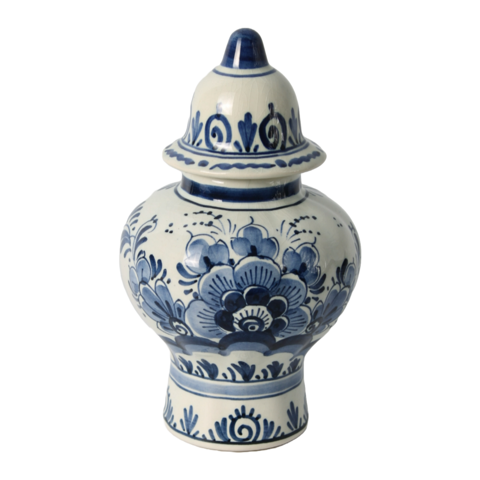 Hand-Painted Delft Blue Ceramic Vase with Lid, Floral Design, Dutch Vintage,