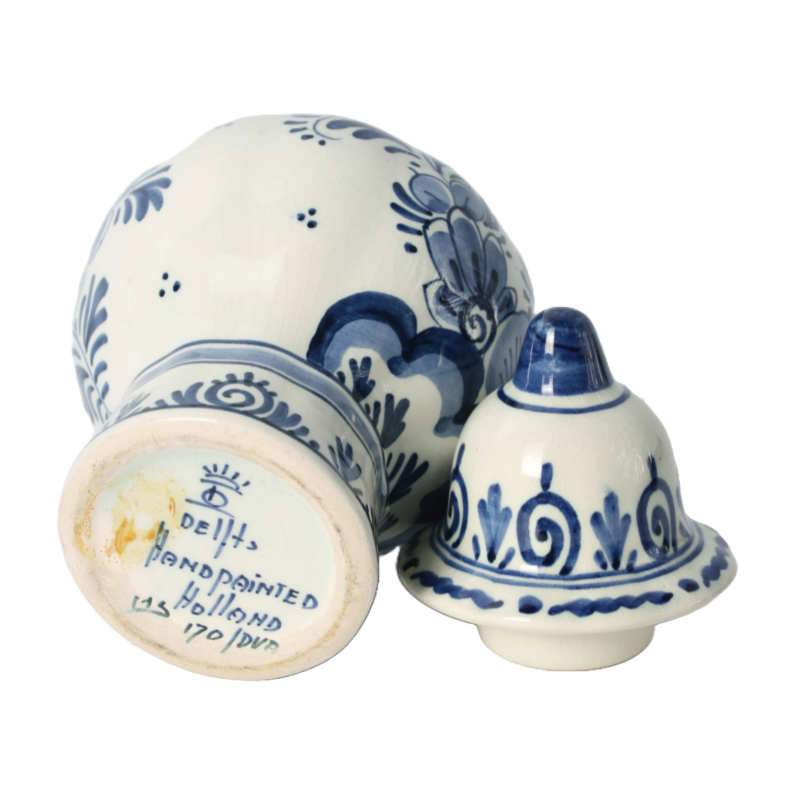 Hand-Painted Delft Blue Ceramic Vase with Lid, Floral Design, Dutch Vintage,
