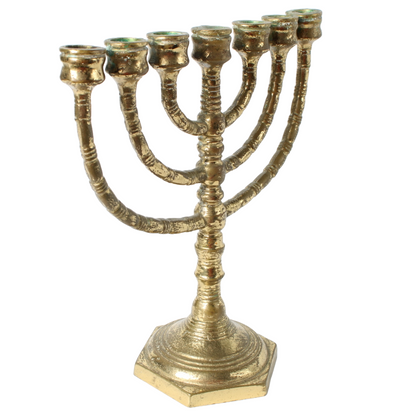 Antique Brass Menorah Candle Holder | Jewish Seven-Branched Candelabrum