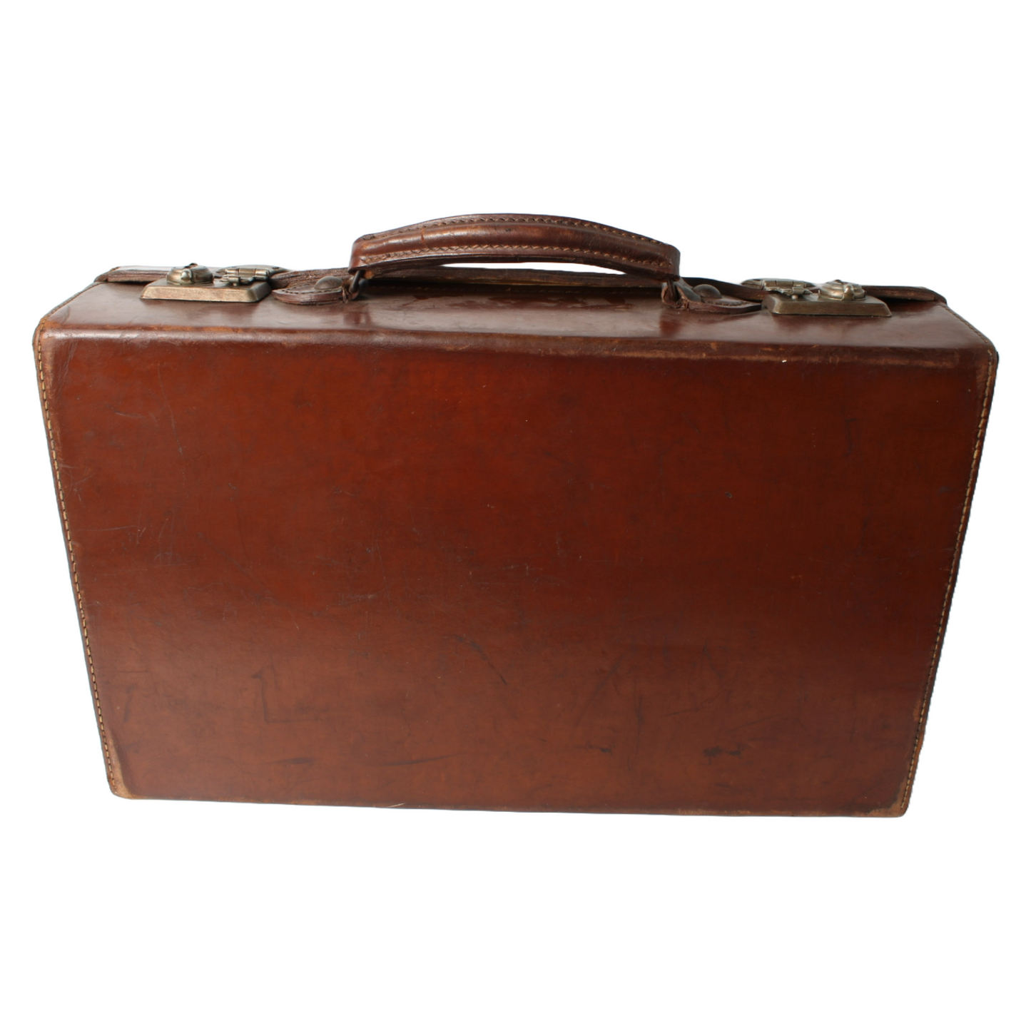 Vintage Leather Travel Suitcase with Metal Clasps | Antique Diplomatic case