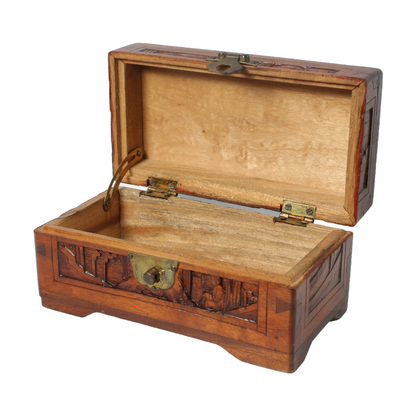 Hand-Carved Wooden Box with Brass Lock, China, circa 1930