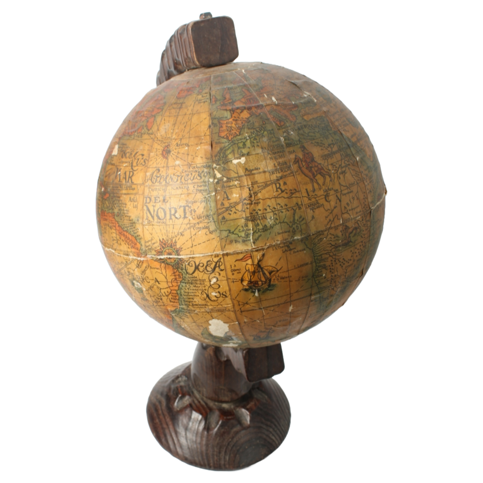 Antique Globe - 45 cm Tall - Wooden Base - Unique World Globe