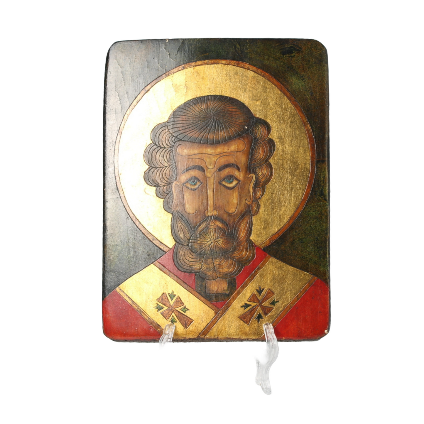 Hand-Painted Orthodox Icon of a Saint from Romania, 20th Century, Religious Art,