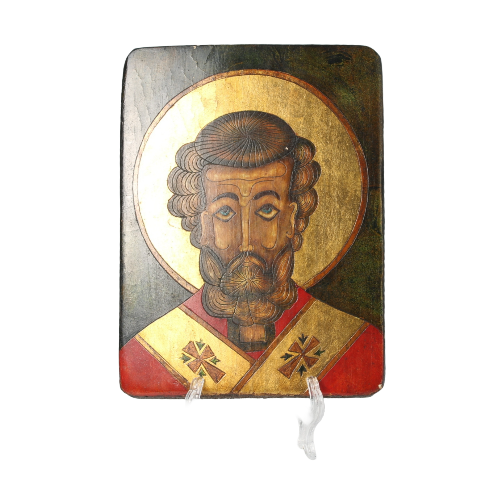 Hand-Painted Orthodox Icon of a Saint from Romania, 20th Century, Religious Art,