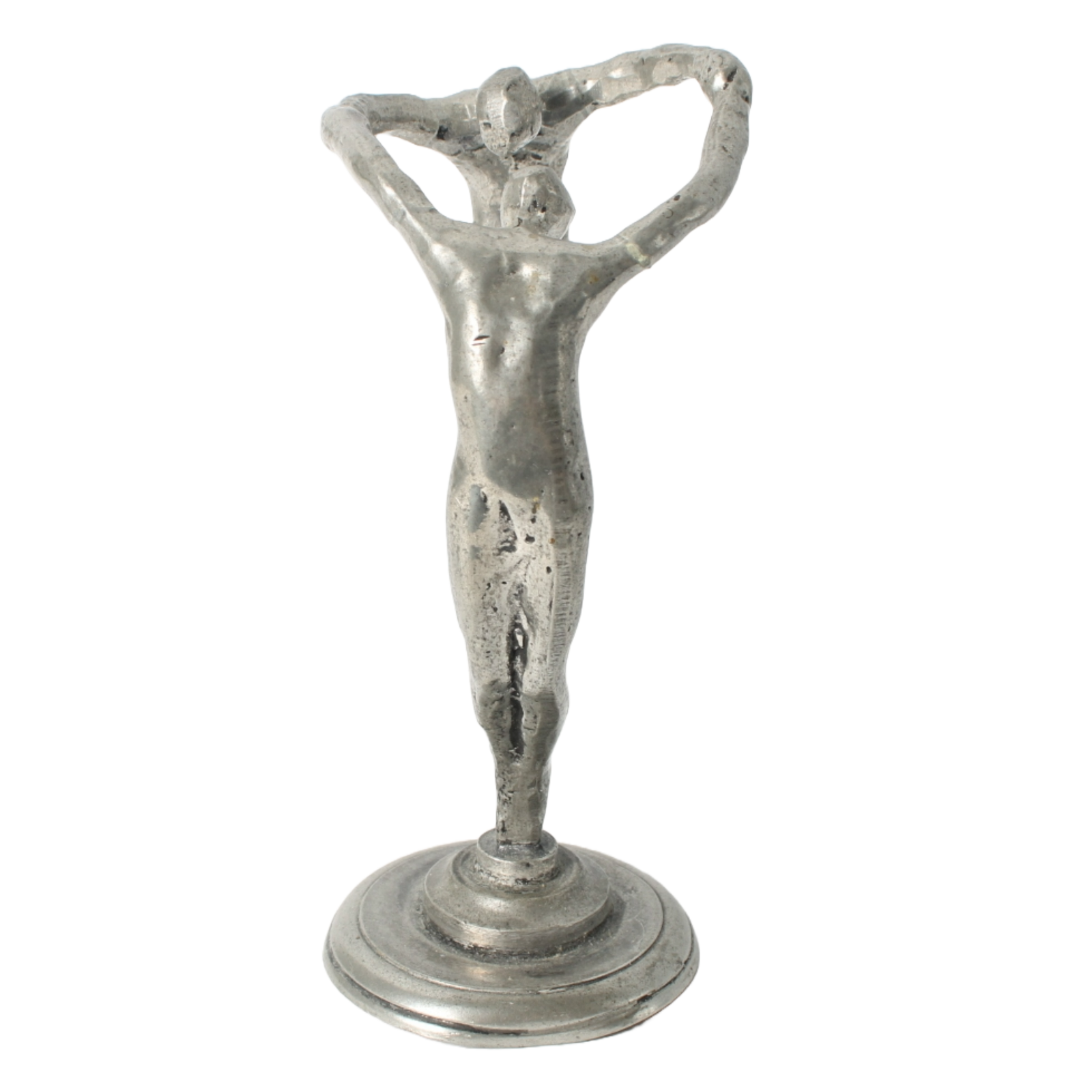 Abstract Pewter Sculpture – Stylized Two-Figure Artwork, Circular Design