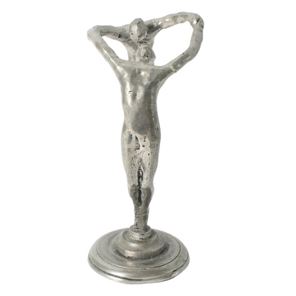 Abstract Pewter Sculpture – Stylized Two-Figure Artwork, Circular Design