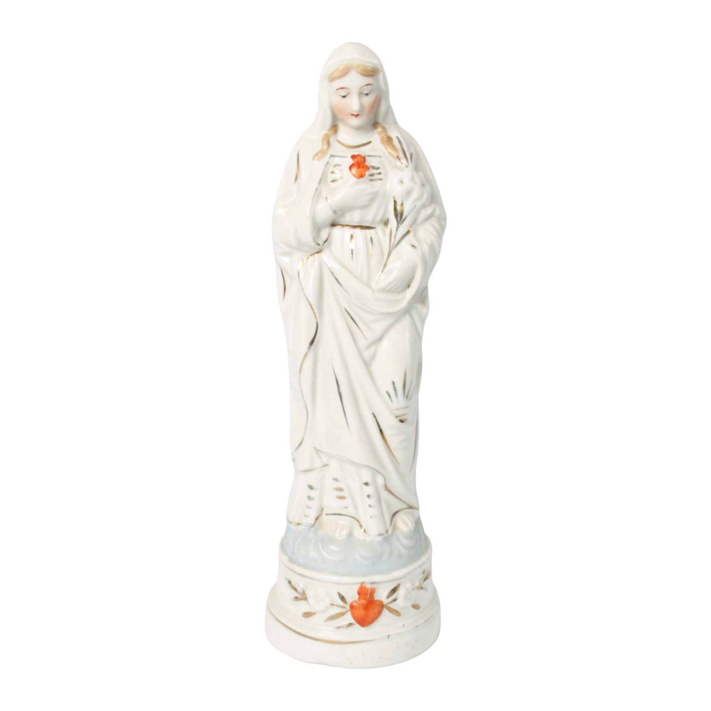 Porcelain Virgin Mary with Sacred Heart Figurine - Hand-Painted - 1990