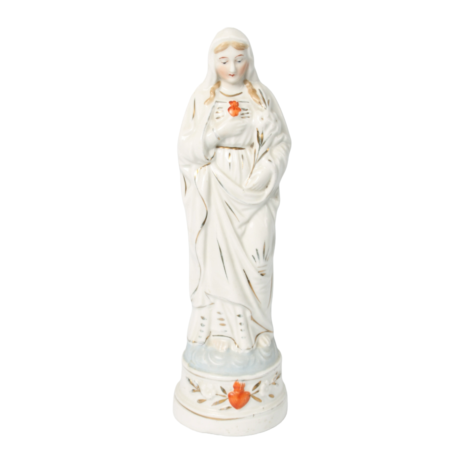 Porcelain Virgin Mary with Sacred Heart Figurine - Hand-Painted - 1990