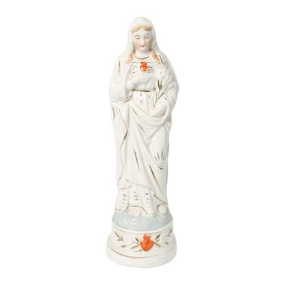 Porcelain Virgin Mary with Sacred Heart Figurine - Hand-Painted - 1990