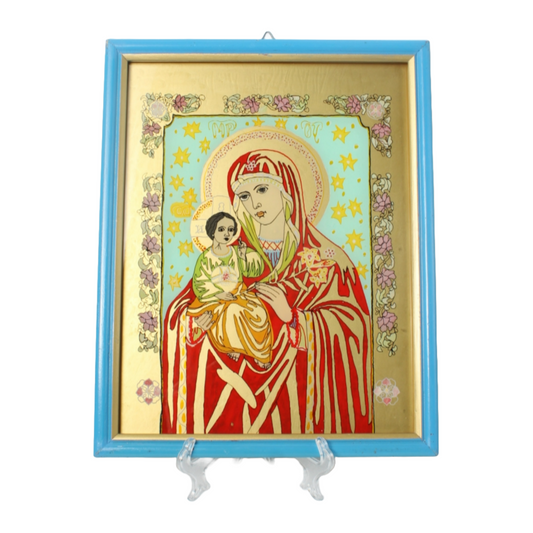 Hand-painted Orthodox Icon of Virgin Mary and Child, Vintage Religious Icon 24x3