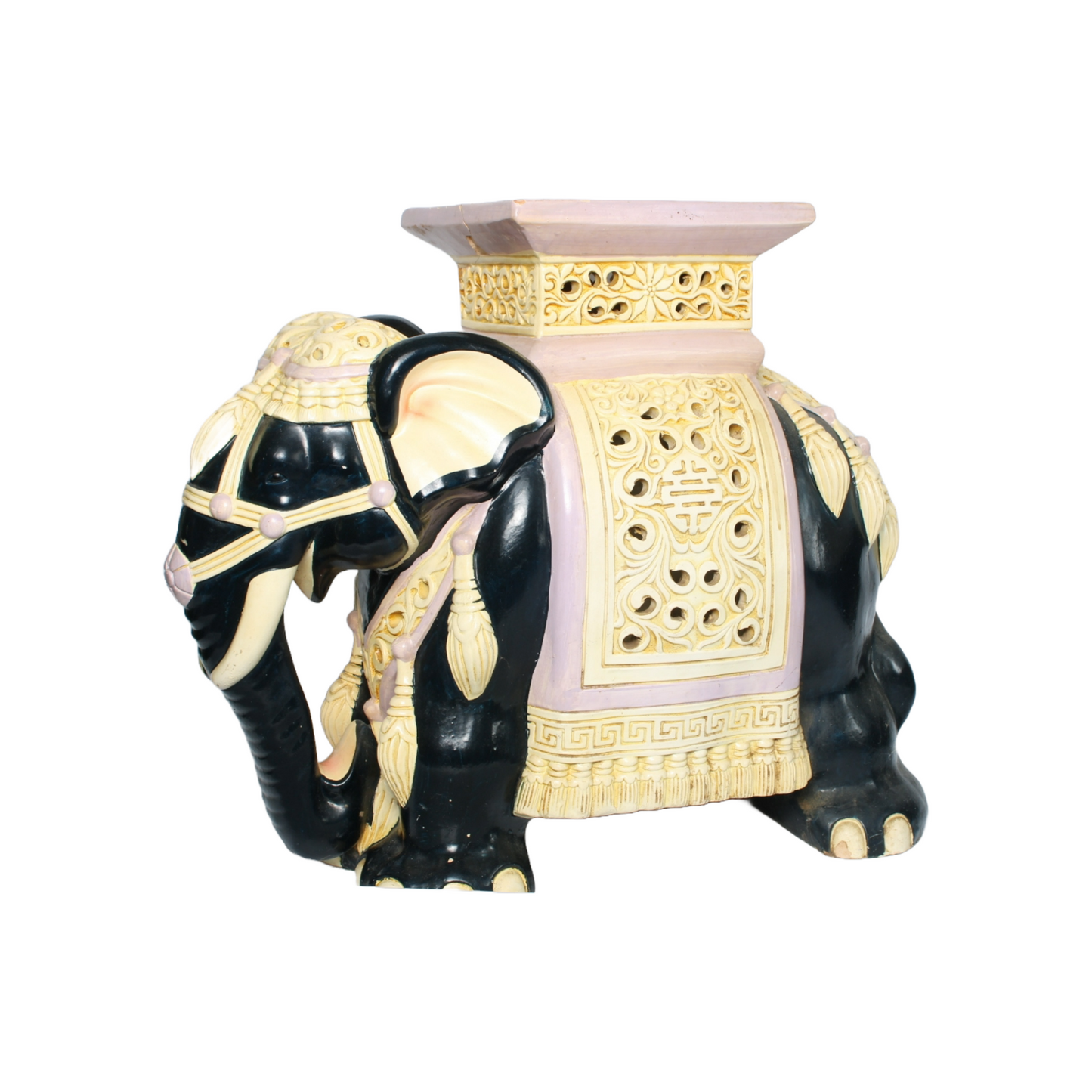 Unique Hand-Painted Ceramic XXL Elephant Plant Stand - Hollywood Regency Style