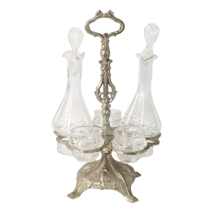 Antique French Silver-Plated Cruet Set with Crystal Bottles, Circa 1880-1900
