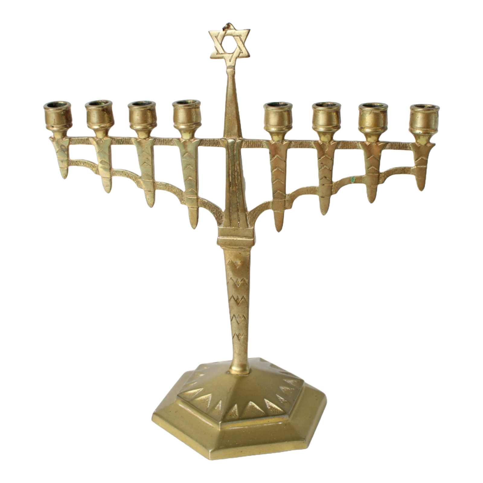 Antique Brass Hanukkah Menorah | Jewish Nine-Branched