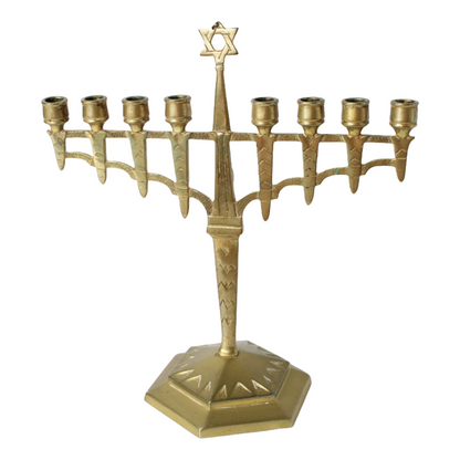 Antique Brass Hanukkah Menorah | Jewish Nine-Branched