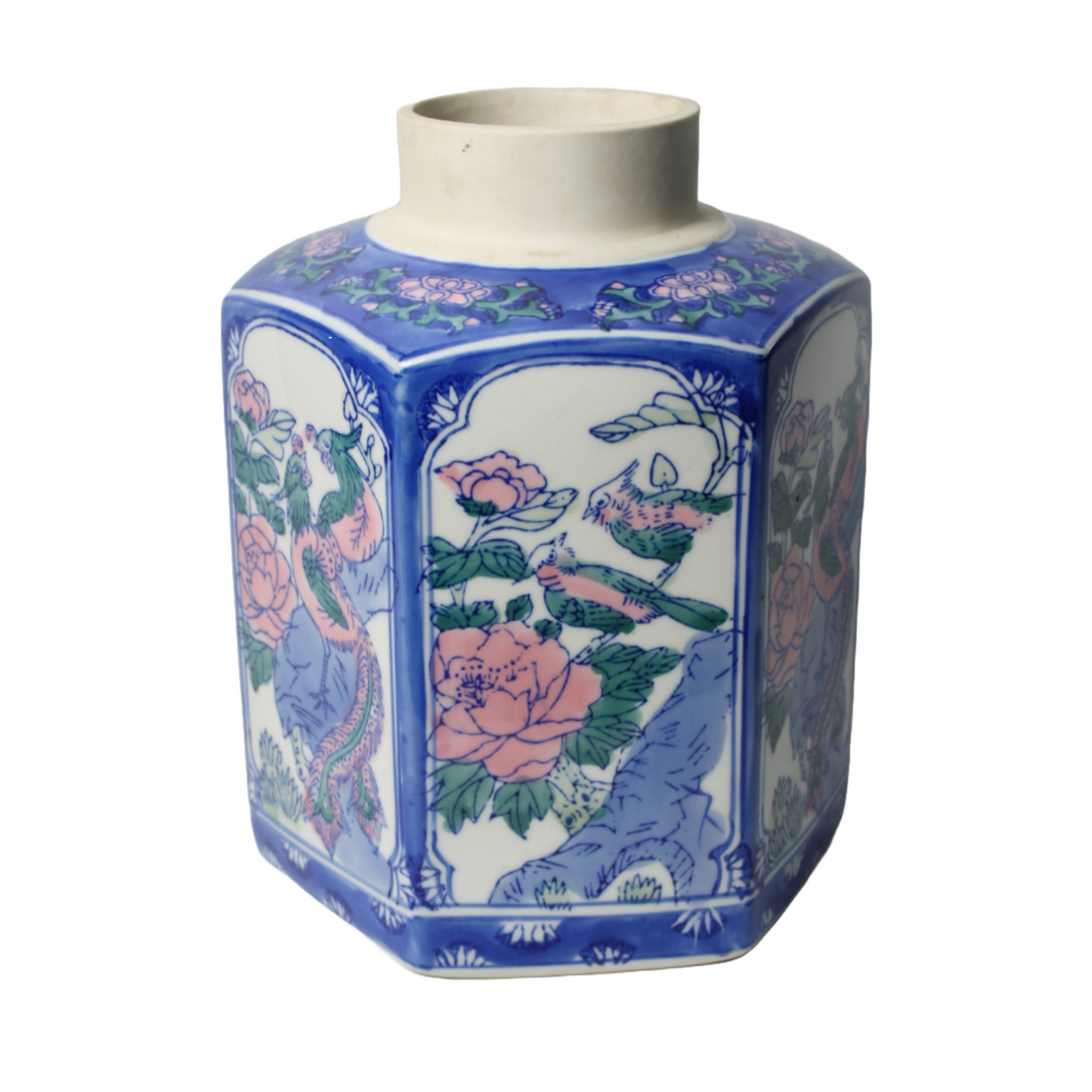 Beautiful Hand-Painted Vase in Chinese Style - Colorful Birds and Floral Motif -
