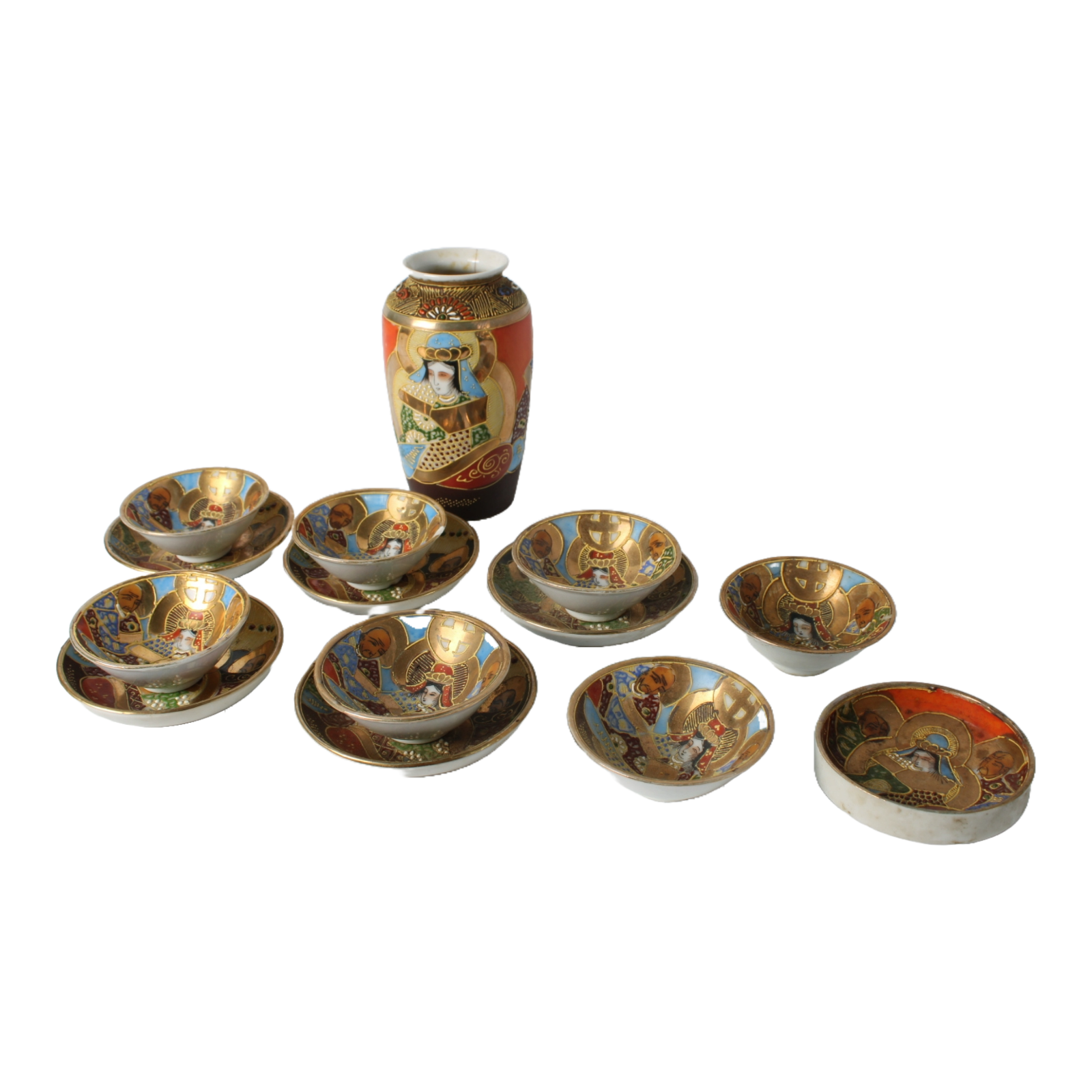 Rare Hand-Painted Japanese Satsuma Sake Set
