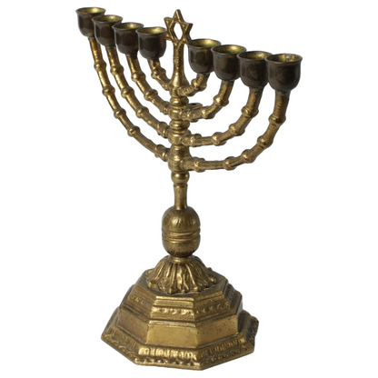 Antique Brass Menorah - 7-Branch Jewish Candelabra, Late 19th/Early 20th Century