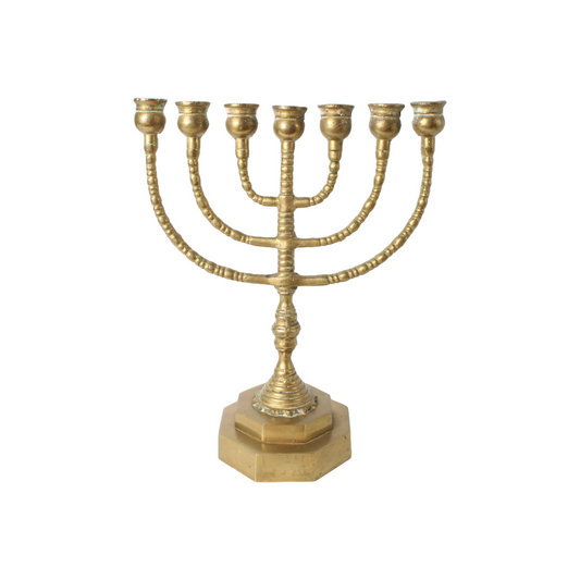 Antique brass menorah candelabrum | Jewish seven-branched candlestick |
