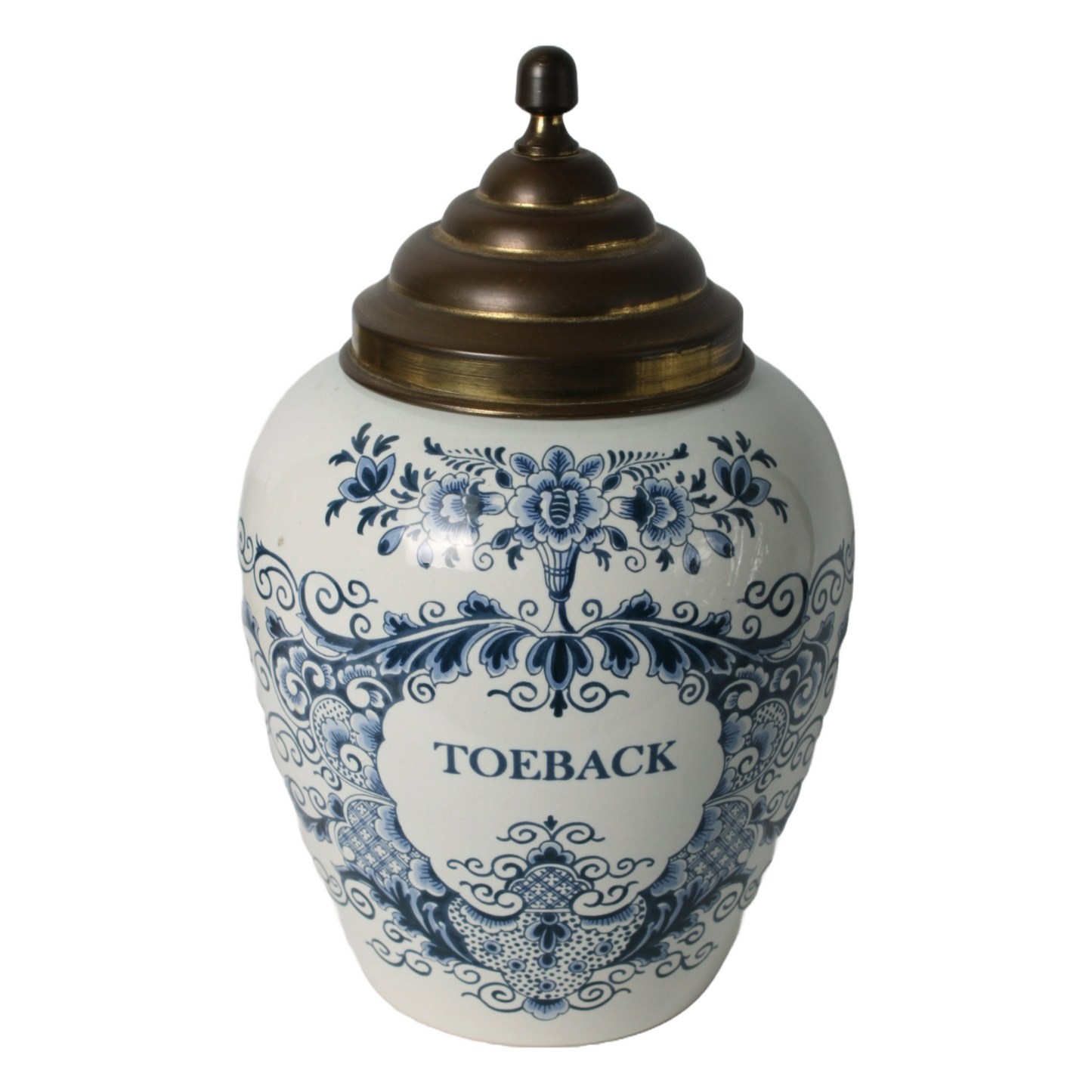 Large Delft Blue Tobacco Jar with Brass Lid | Oud Delft | TOEBACK | c. 1950
