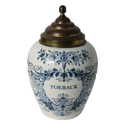Large Delft Blue Tobacco Jar with Brass Lid | Oud Delft | TOEBACK | c. 1950