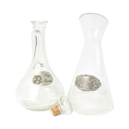 Set of Two Elegant French Carafes – Glass and Pewter – 30 cm and 28.5 cm