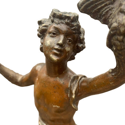 Antique French Bronze Sculpture "La Chasse", Early 1900s, Child with Hunting Bir
