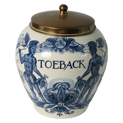 Antique TOEBACK Tobacco Jar | Goedewaagen Holland | Delft Blue Pottery