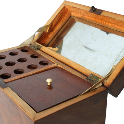 Antique Wooden Tobacco or Tea Caddy with Luxurious Details and Mirror, ca. 1830