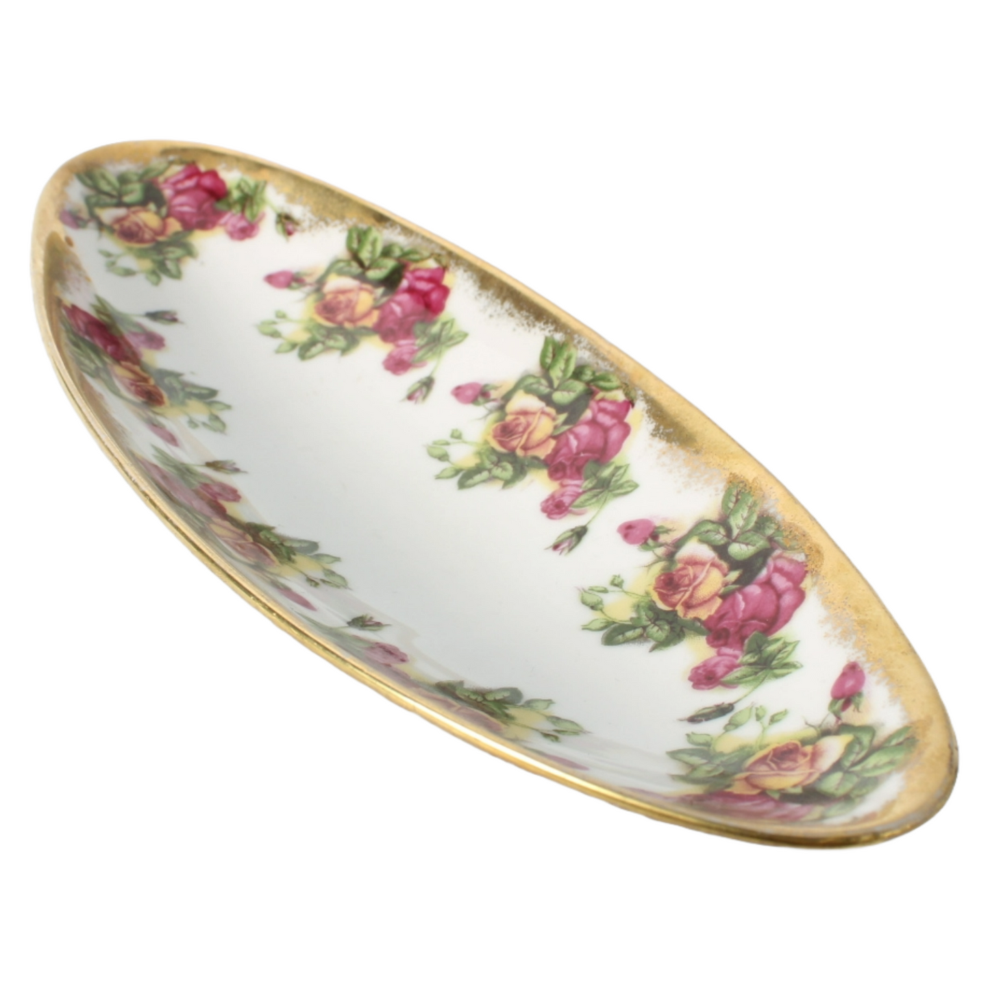 Vintage Saji Japan Fine China Rose Pattern Serving Set with Gold Trim - 4-Piece