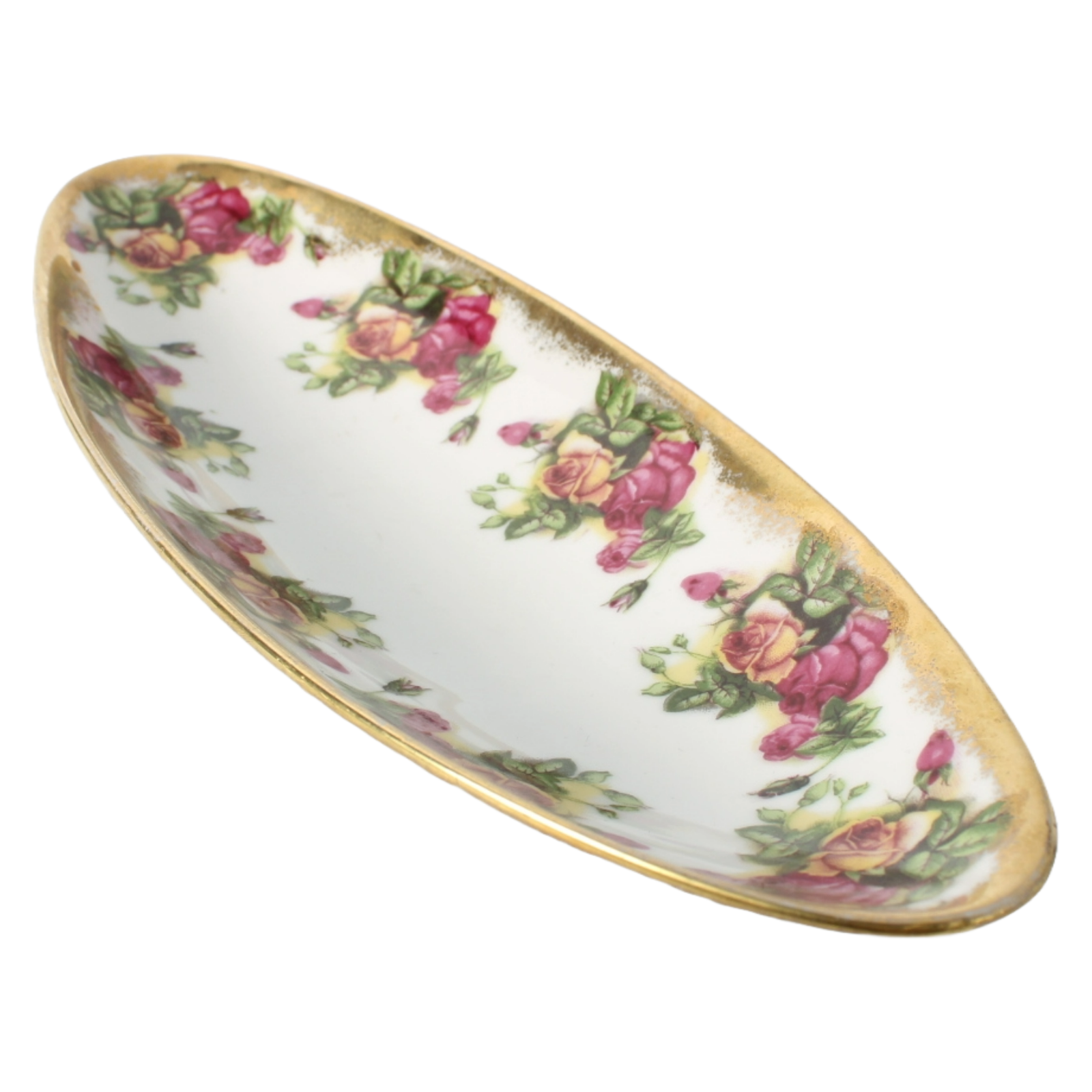 Vintage Saji Japan Fine China Rose Pattern Serving Set with Gold Trim - 4-Piece