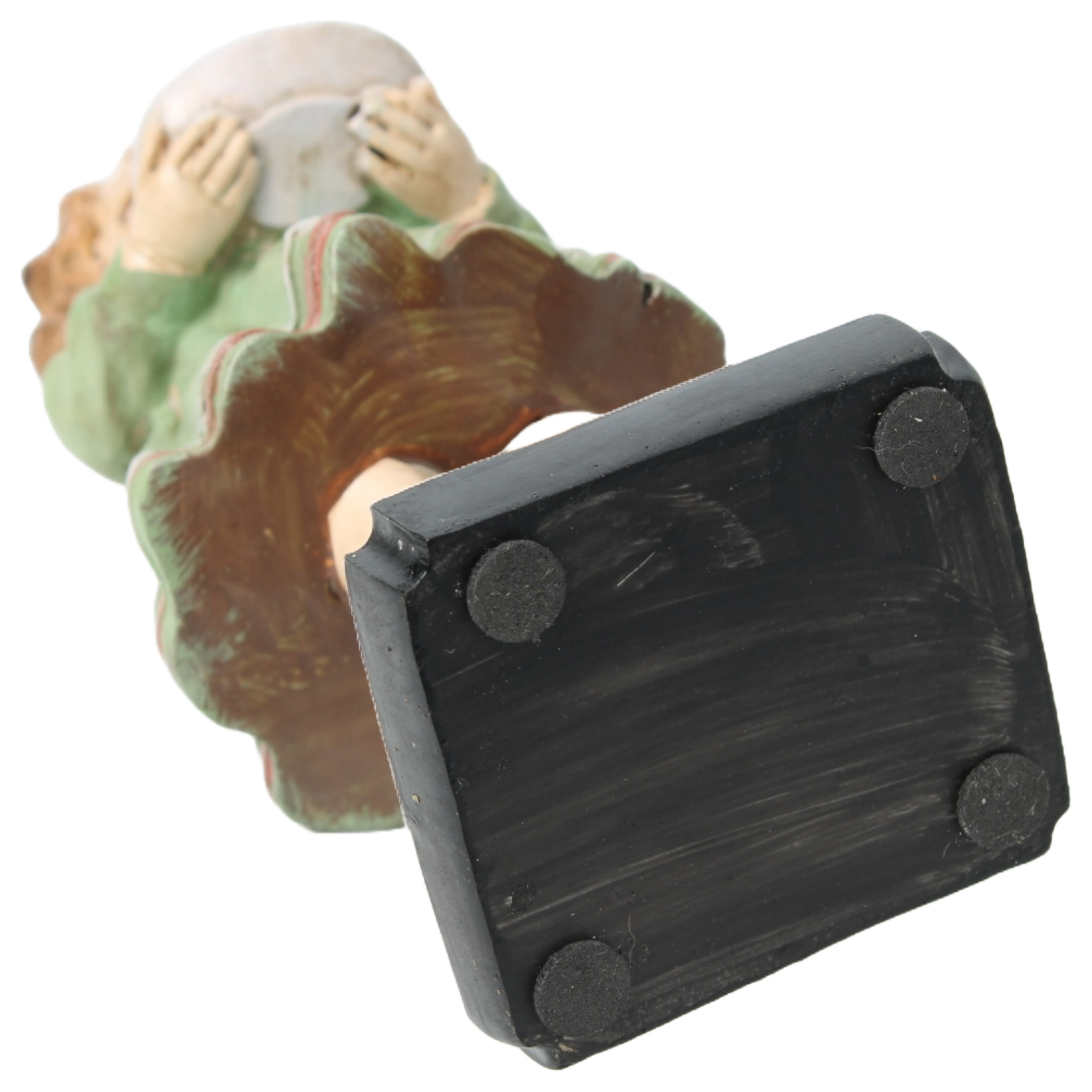 Nostalgic Hand-Painted Brocante Figurine of a Girl in a Green Dress with a Dish