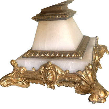 White Marble Lamp Base with Gilded Bronze Alloy - Circa 1900 - Working Order