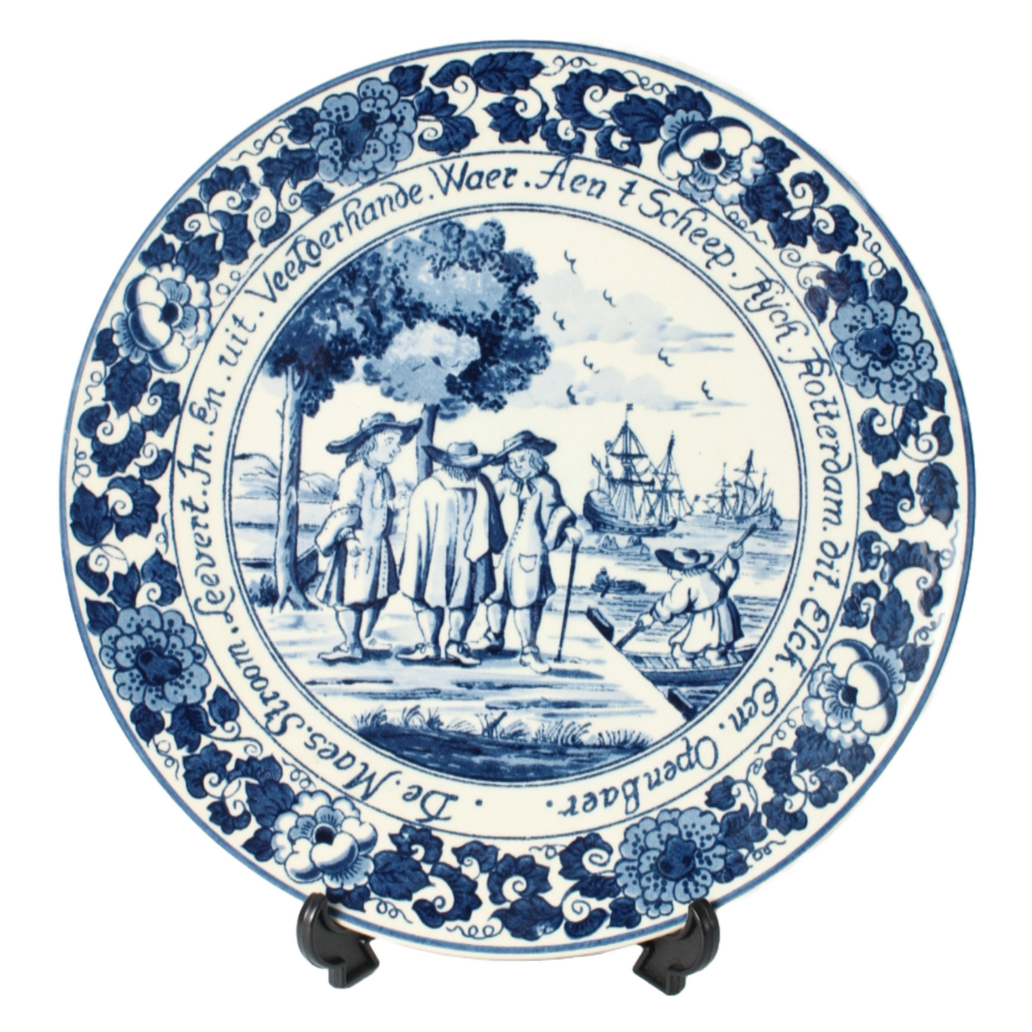 Hand-Painted Delft Blue Plate from the Netherlands, 24 cm, Historical Depiction