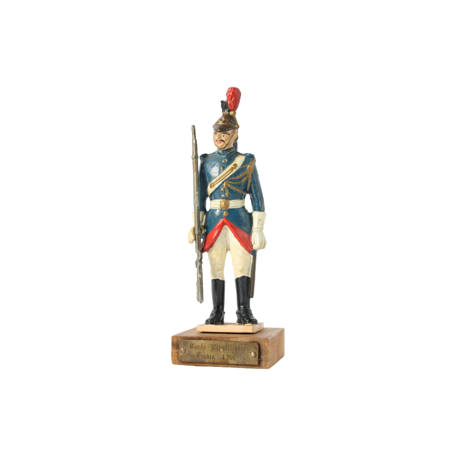 Vintage French Garde Républicaine Soldier Figurine on Wooden Base, 1966,