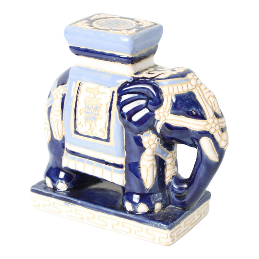 Vintage Ceramic Elephant | Blue Retro Decoration | Glazed Boho Figurine | Unique
