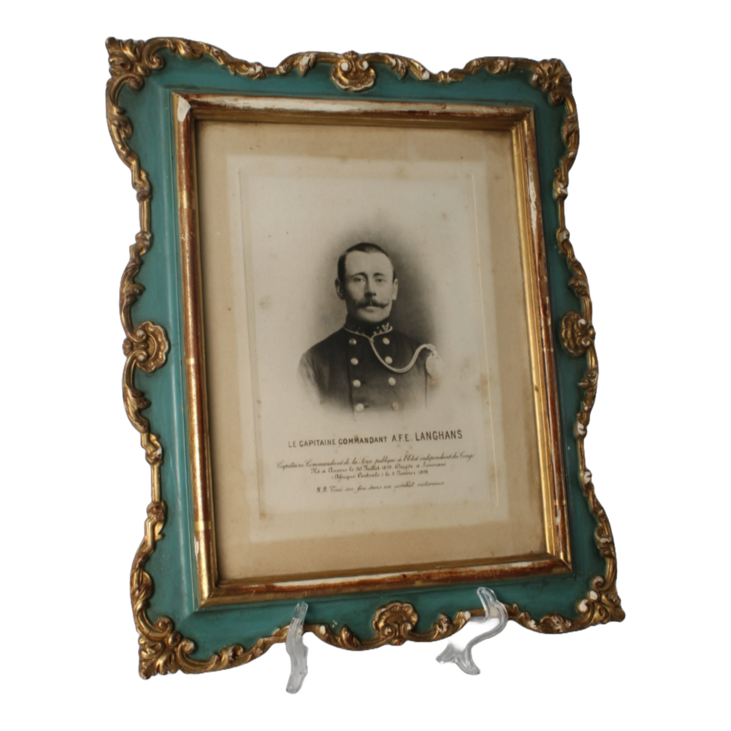 Antique Memorial Portrait of Captain A.F.E. Langhans, Ornate Frame, Belgian