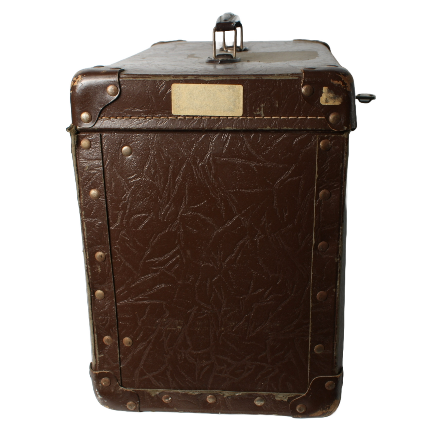 Vintage Brown Travel Suitcase | Faux Leather Finish | Metal Details | 1940-1960