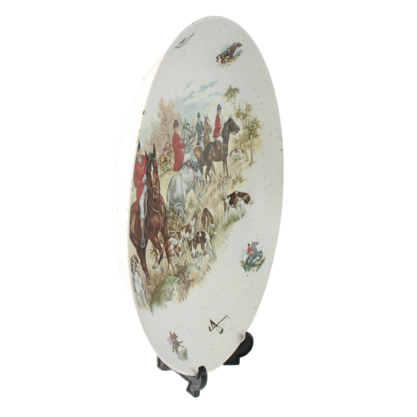 Vintage Royal Schwabap ceramic wall plate with hand-painted fox hunting scene, 3