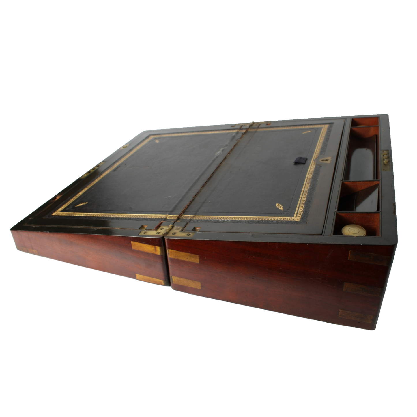 19th Century Writing Box – Antique Wooden Portable Desk with Brass Fittings