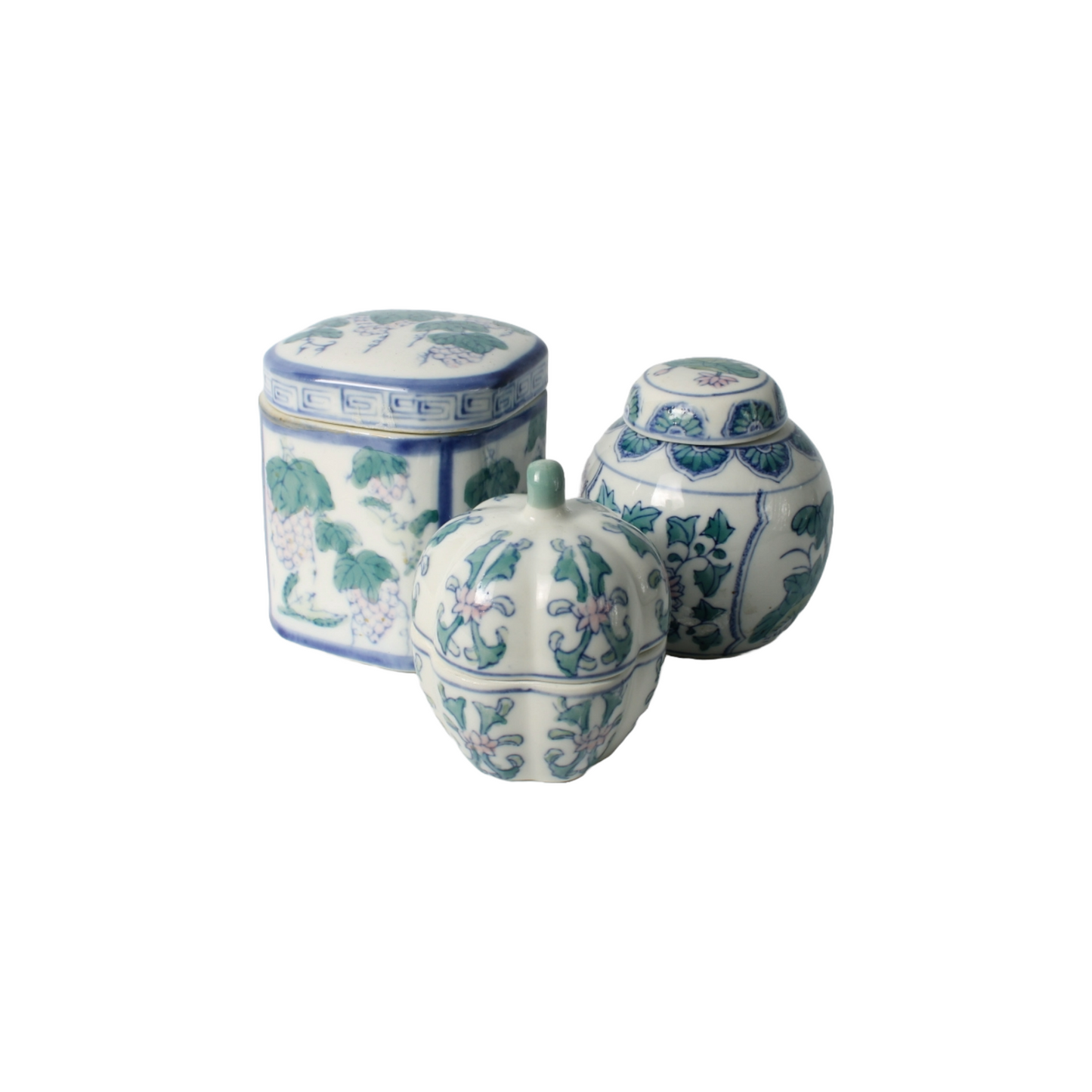 Set of 3 Porcelain Jars with Traditional Chinese Decoration, 20th Century