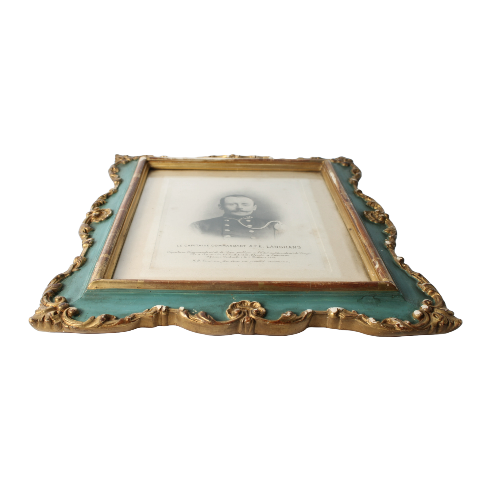 Antique Memorial Portrait of Captain A.F.E. Langhans, Ornate Frame, Belgian