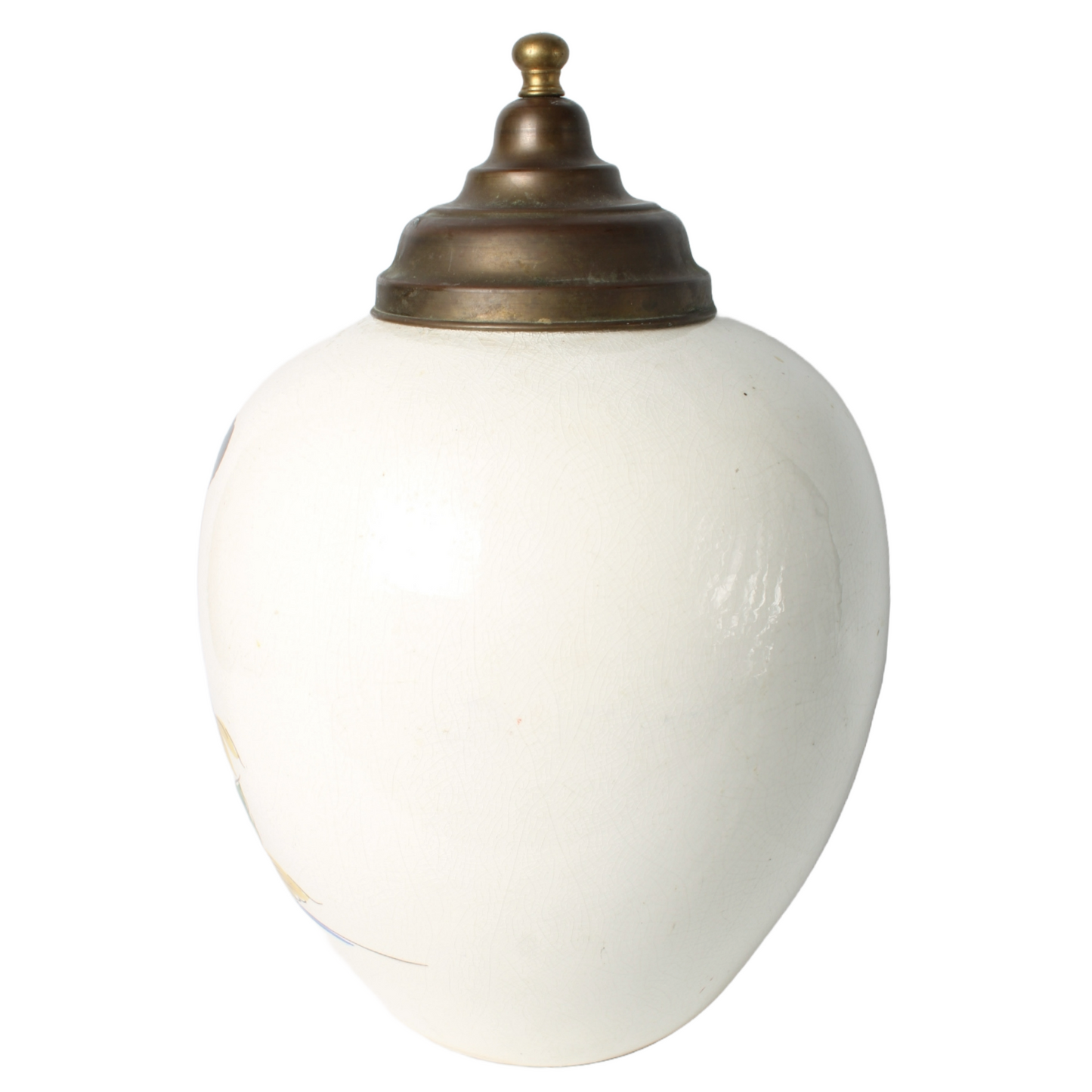 Hand-Painted Ceramic Tobacco Jar with Colonial Imagery and Brass Lid | "TABACK"