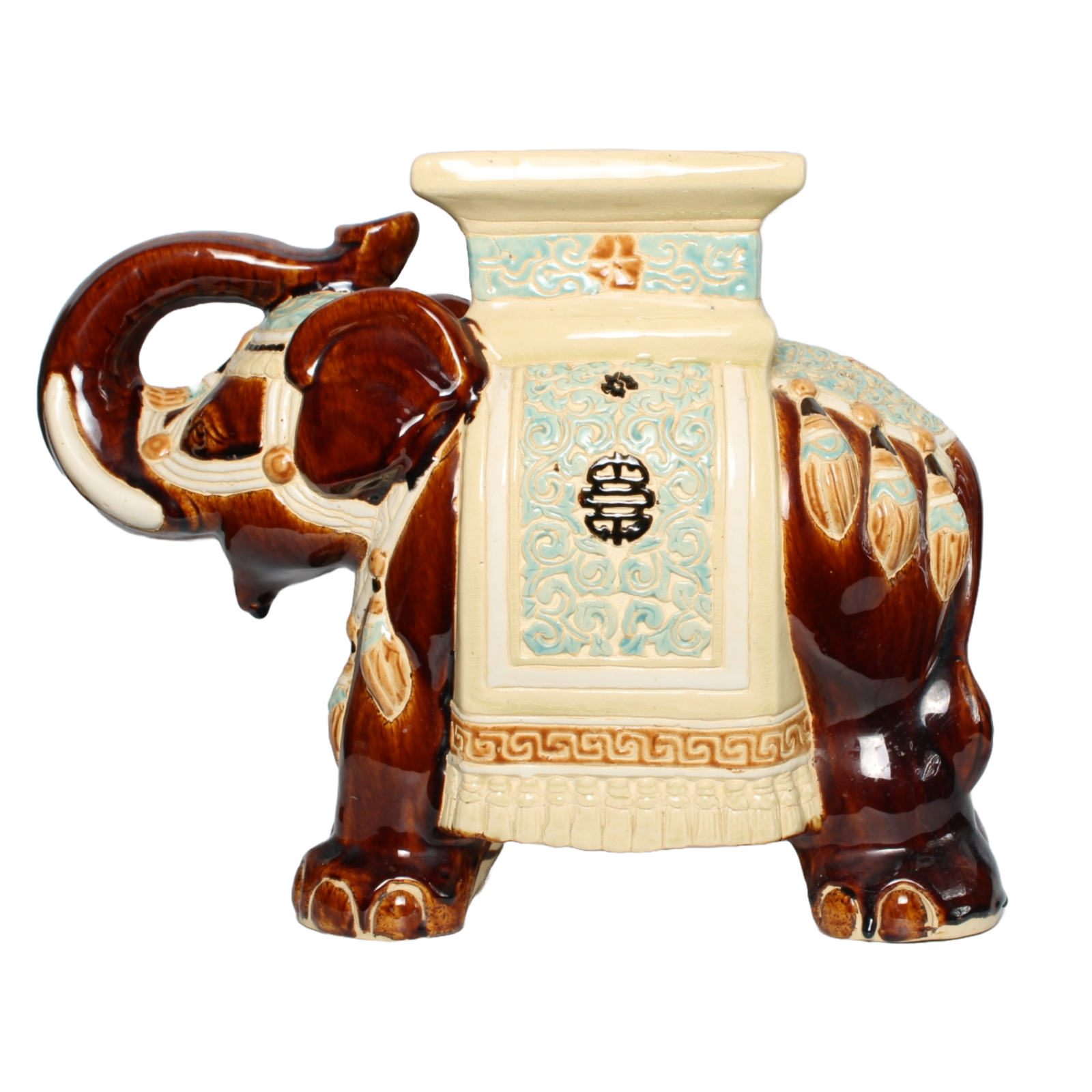 Unique Hand-Painted Ceramic XXL Elephant Plant Stand - Hollywood Regency Style